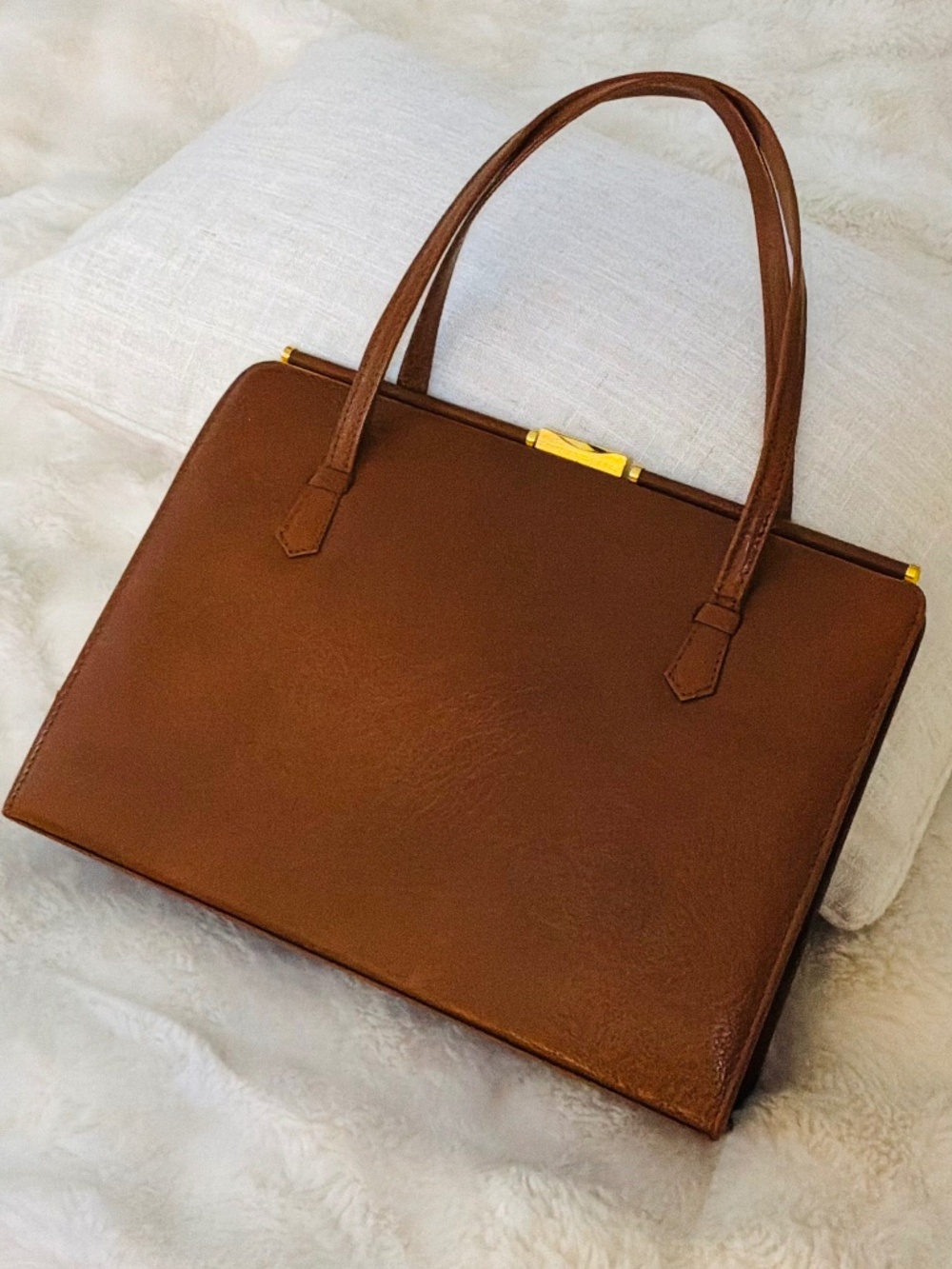 Vintage 1960s Mid-Century Tan Leather Frame Bag Made in England The Martens EUC